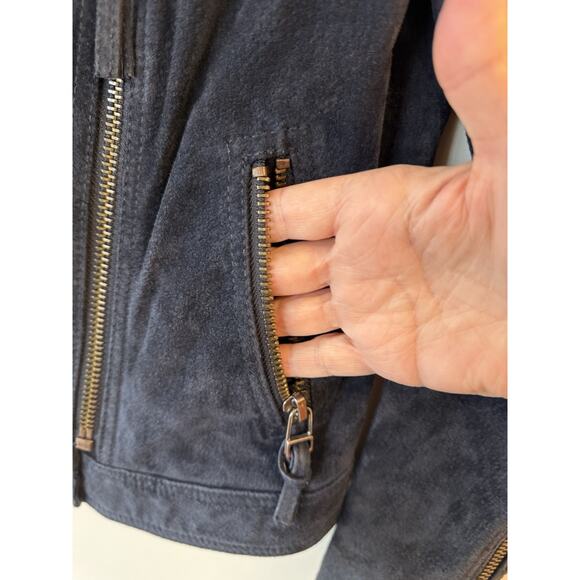 Mango Suede Leather Moto Jacket US XS silver hardware Black - Picture 4 of 12